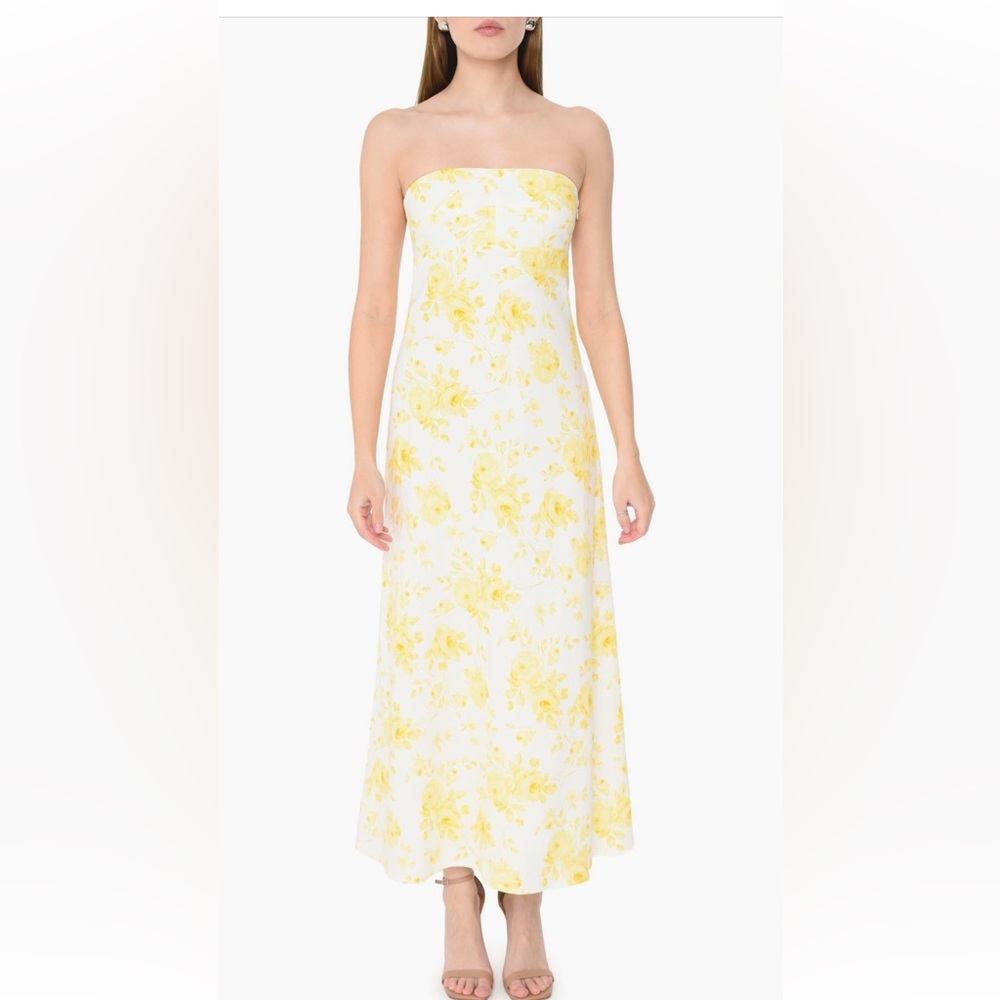 NWOT Wayf Strapless Dress in Yellow Floral Size XS